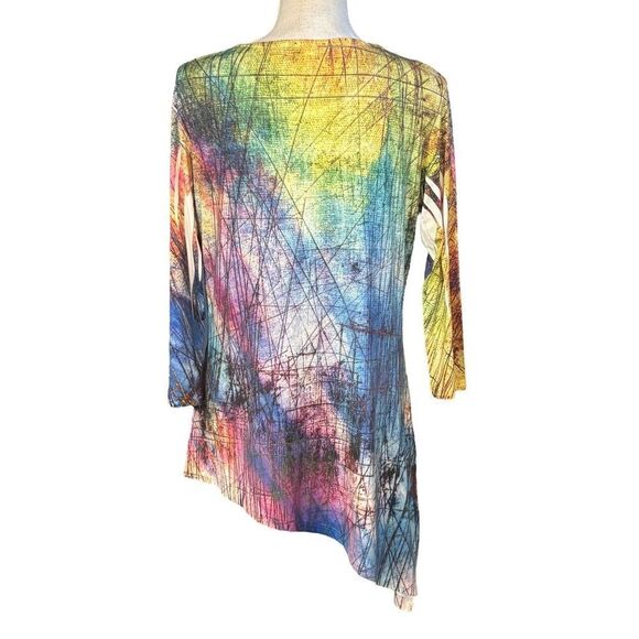 Jess & Jane Tunic Size Small Blue Abstract Asymmetric Hem Sequin Boho Artsy USA - Picture 2 of 7